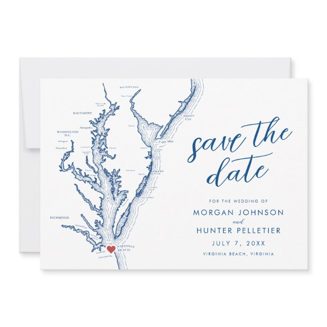 Virginia Beach Map Modern Wedding Save The Date