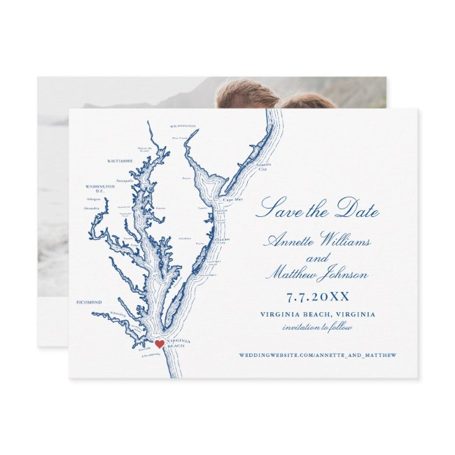 Virginia Beach Wedding Elegant Navy Map Save The Date