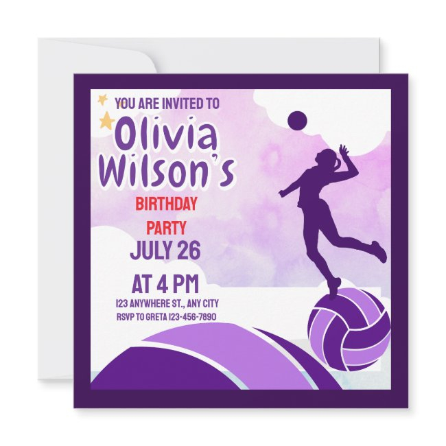 Volleyball Birthday Party, Volleyball Player Girl Invitation
