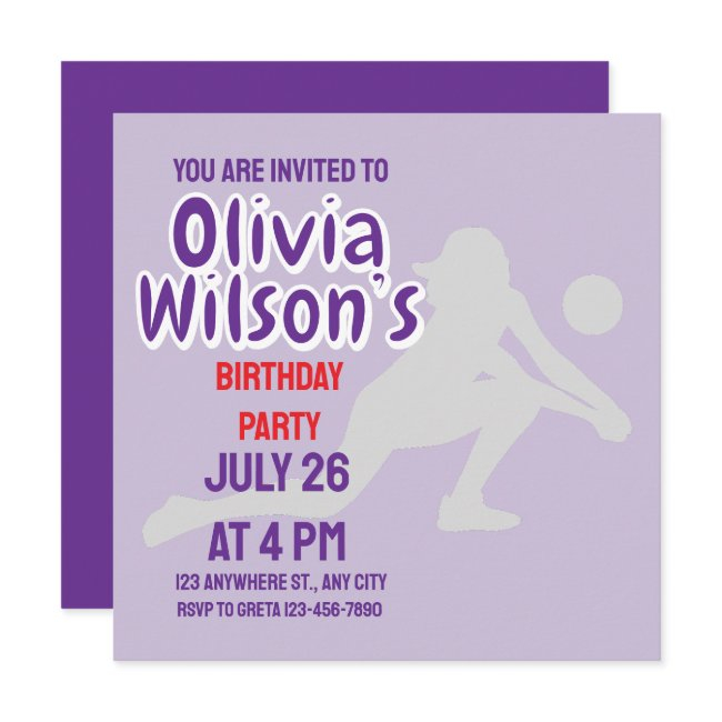 Volleyball Birthday Party, Volleyball Player Girl Invitation