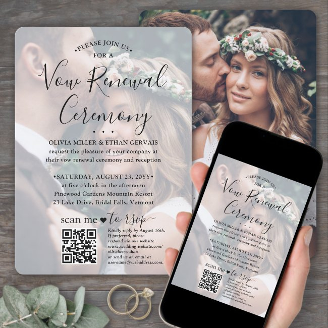 Vow Renewal Qr Code Rsvp 2 Photo Sequel Wedding Invitation