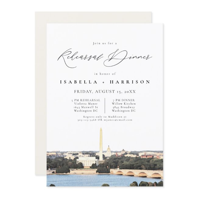 Washington Dc Watercolor Skyline Rehearsal Dinner Invitation