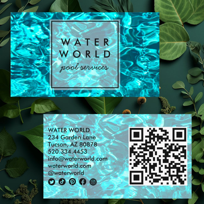 Water Sparkles Swimming Pool Service Photo Qr Code Business Invitations