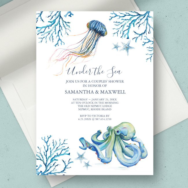 Watercolor Baby Shower Invitation Under The Sea