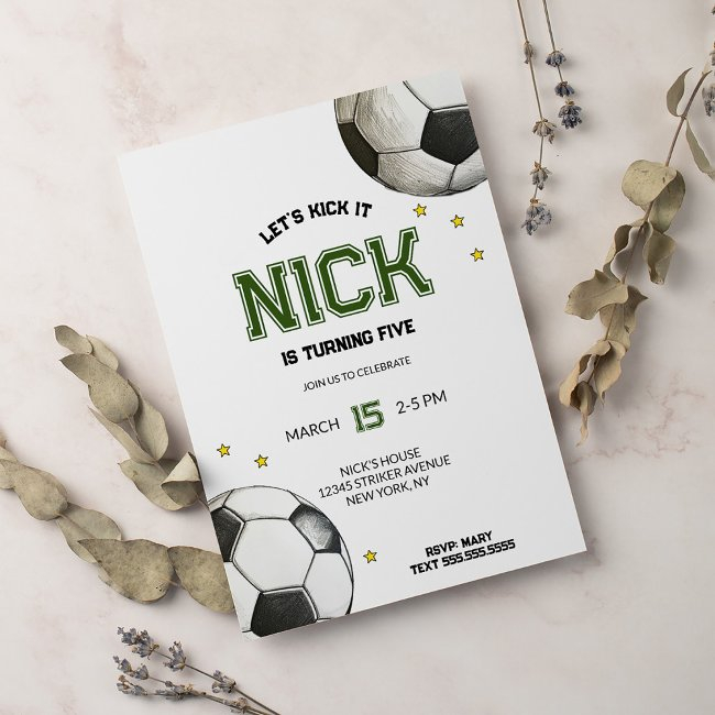 Watercolor Ball Of Soccer Birthday Invitation