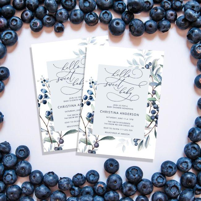 Watercolor Blueberry Baby Shower Invitation