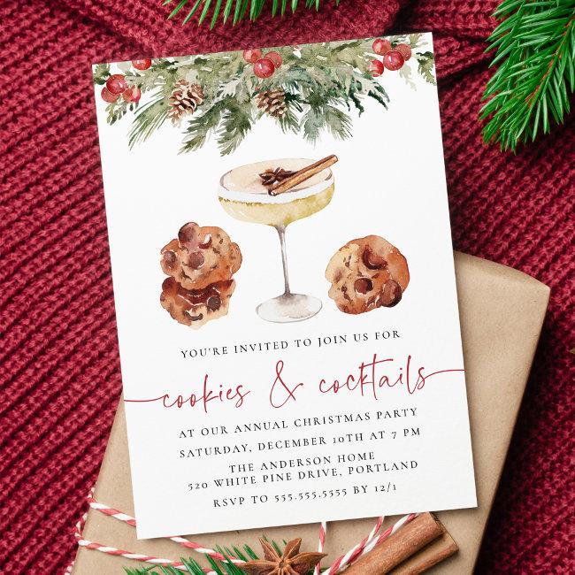 Watercolor Cookies And Cocktails Holiday Party Invitation
