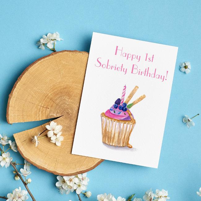 Watercolor Cupcake First Sobriety Celebration Invitations