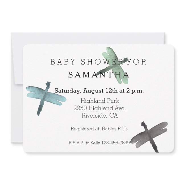 Watercolor Dragonflies Baby Shower Invitation