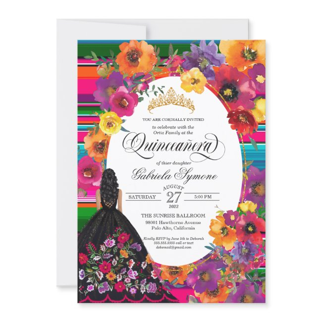 Watercolor Embroidery Floral Serape Quinceañera Invitation