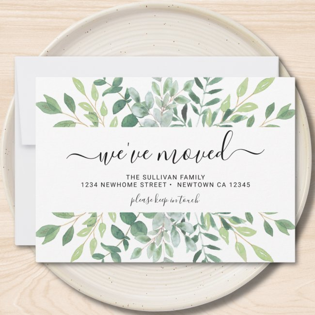 Watercolor Foliage We've Moved Announcement Invitations