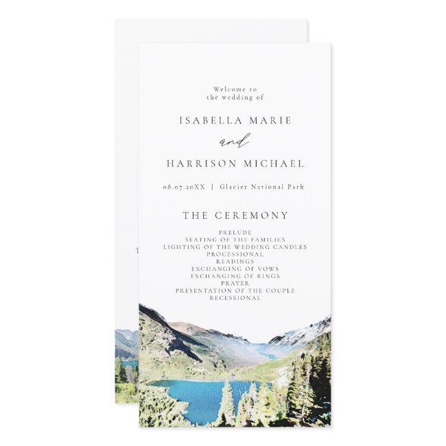 Watercolor Glacier National Park Wedding Program