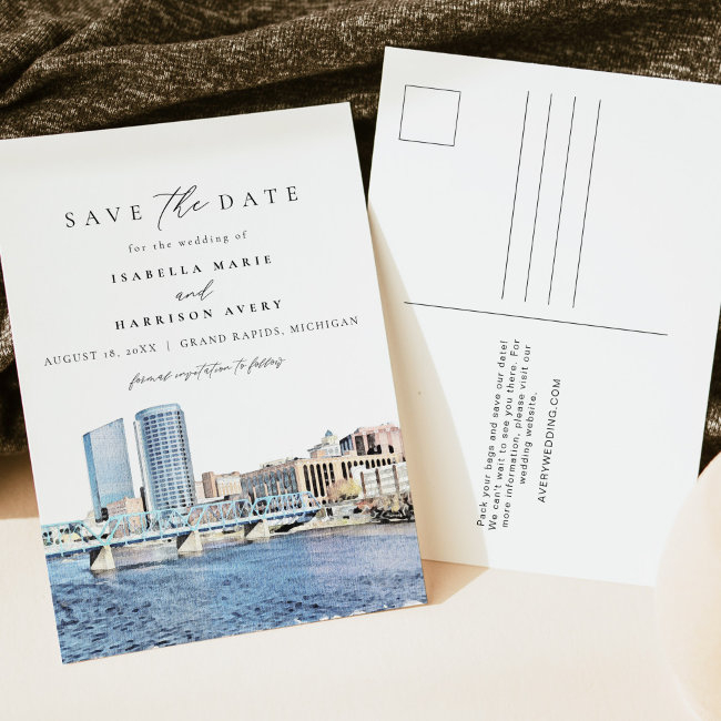 Watercolor Grand Rapids Michigan City Skyline Postinvitations