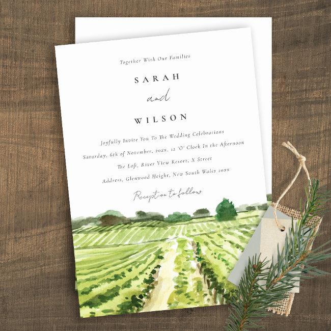 Watercolor Green Winery Vineyard Wedding Invite
