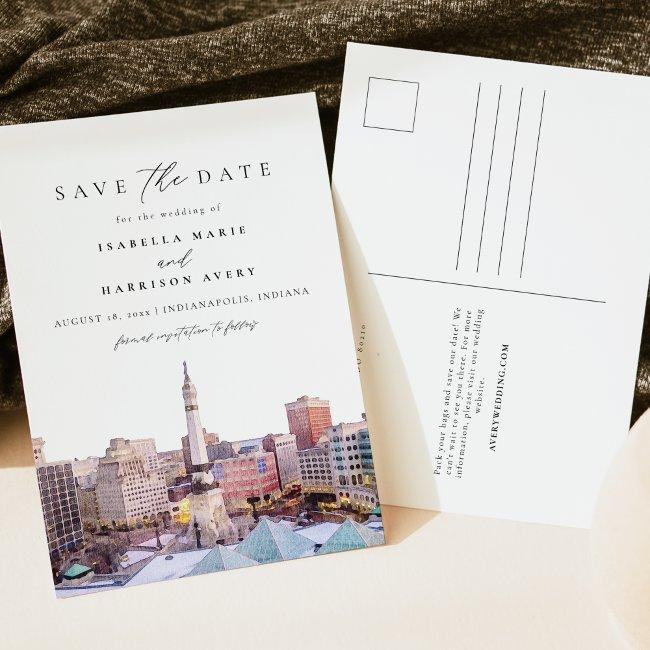 Watercolor Indianapolis Indiana Skyline City Postinvitations
