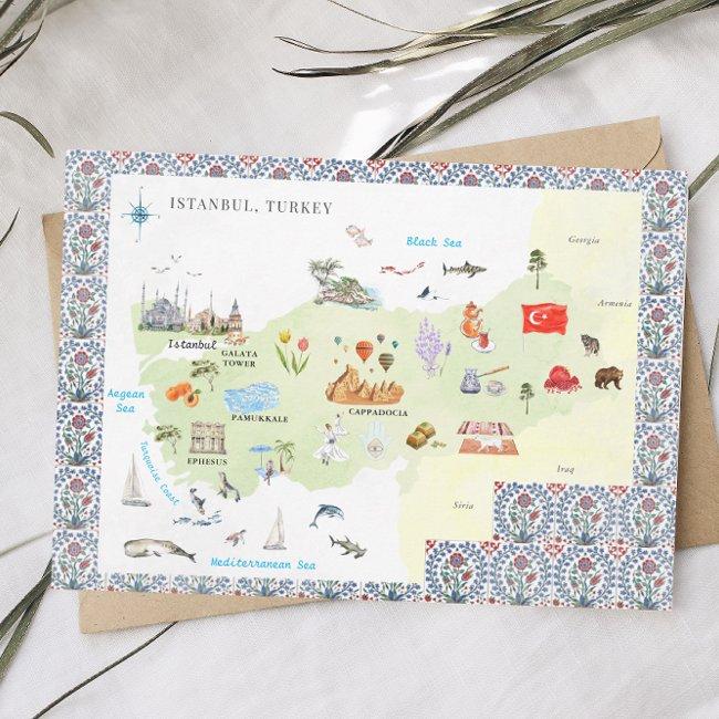 Watercolor Istanbul, Turkey Map Invitation