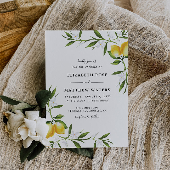 Watercolor Lemon Foliage Wedding Invitation
