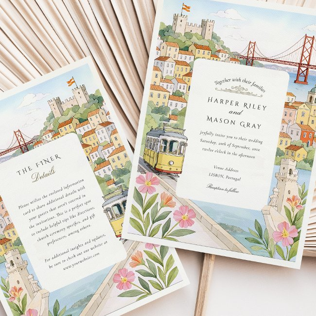 Watercolor Lisbon Wedding Invitation