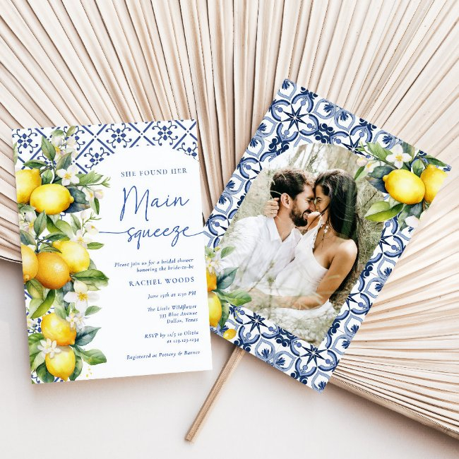 Watercolor Main Squeeze Photo Bridal Shower Invitation