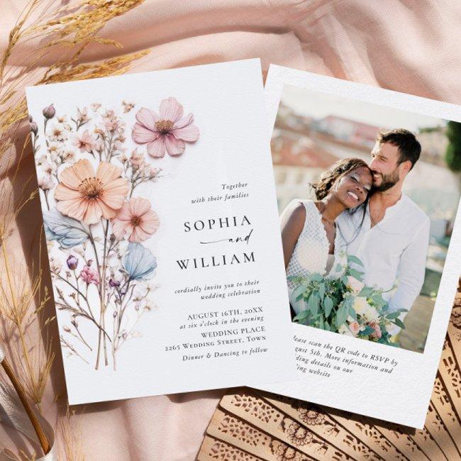 Watercolor Meadow Wildflower Bohemian Wedding Invitation