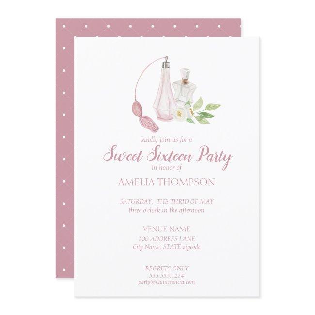 Watercolor Perfume Bottle Sweet Sixteen Birthday Invitation