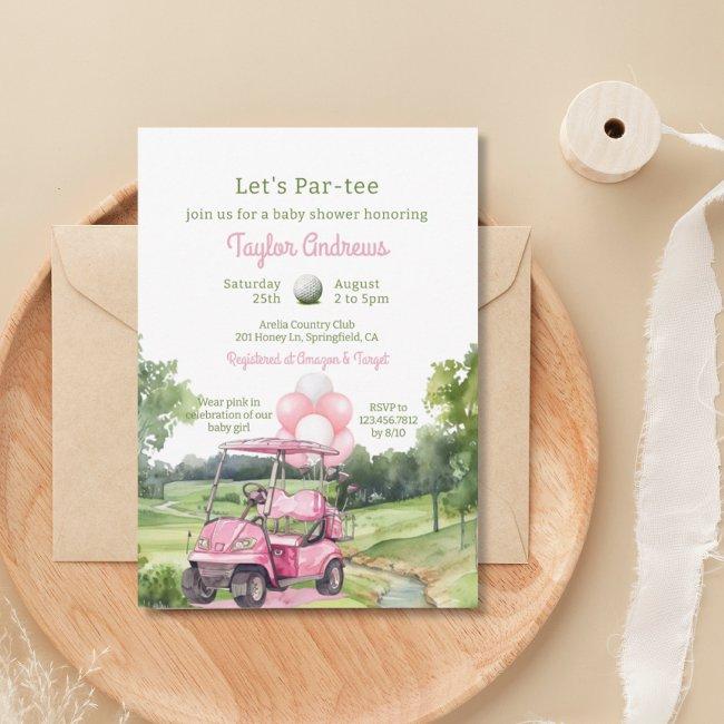 Watercolor Pink Golf Baby Shower Invitation