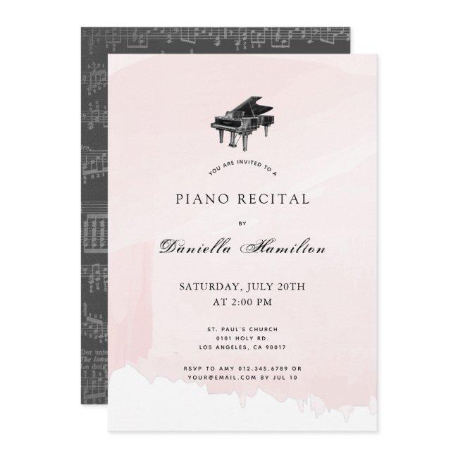 Watercolor Pink Piano Recital Invitation
