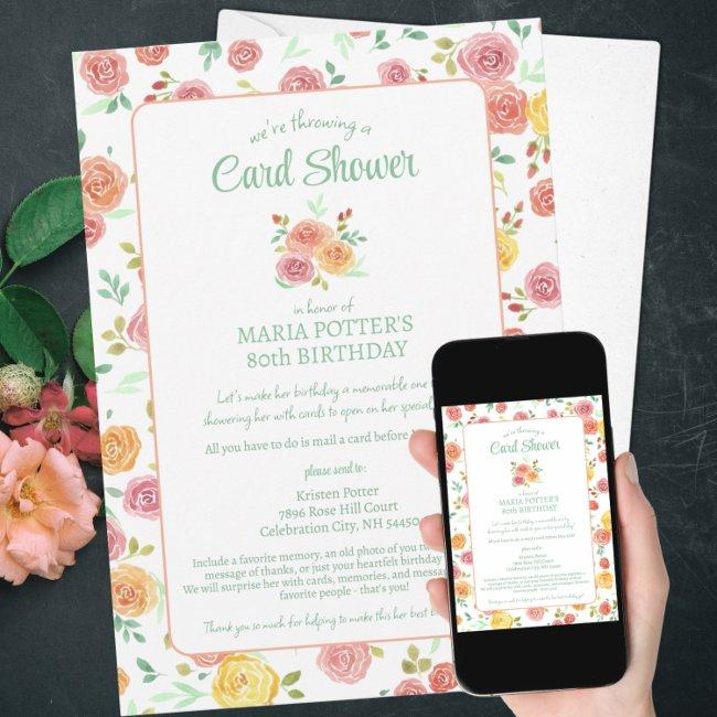 Watercolor Roses 80th Birthday Invitations Shower