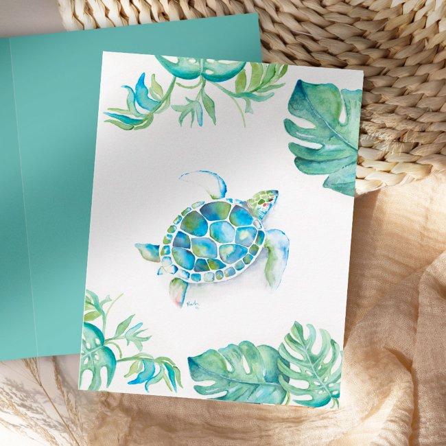 Watercolor Sea Turtle Blank Invitations