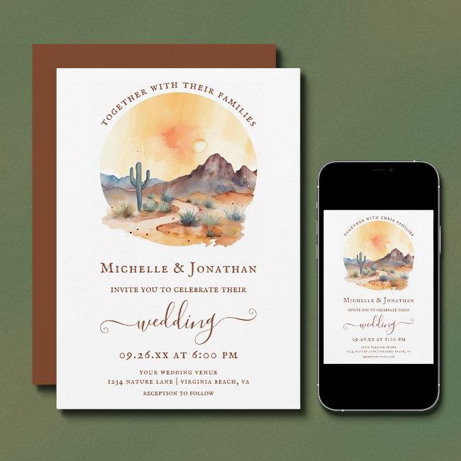 Watercolor Southwestern Desert And Cactus Wedding Invitation