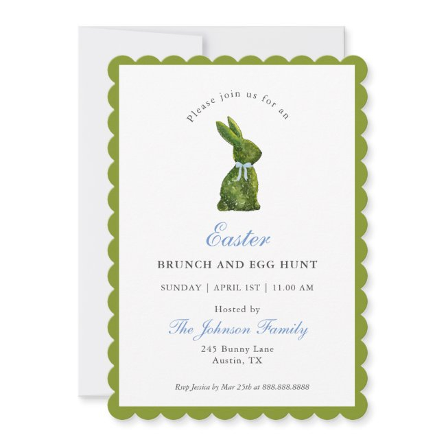 Watercolor Topiary Bunny Easter Brunch Invitation