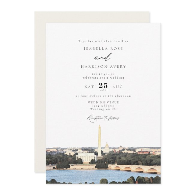 Watercolor Washington Dc Monument Skyline Wedding Invitation