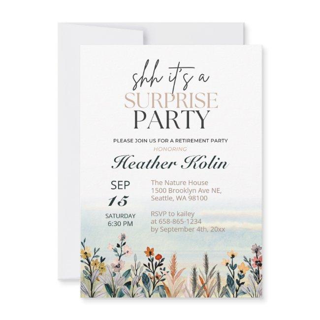 Watercolor Wildflower Surprise Retirement Party Invitation