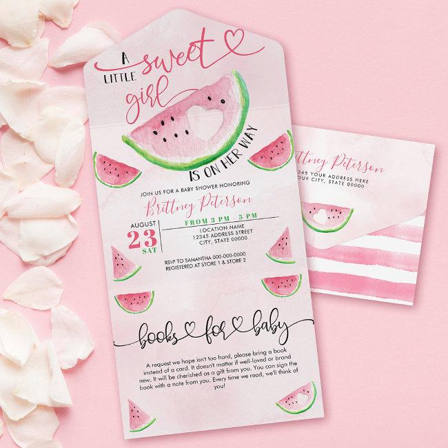 Watermelon Baby Shower Pink Books For Baby All In One Invitation