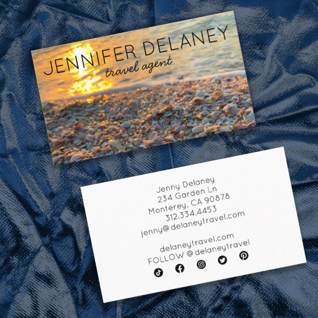 Waves Sunset Seashells Photo Travel Social Media Business Invitations