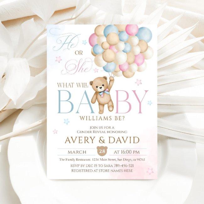 We Can Bearly Wait Gender Reveal He Or She Invitation