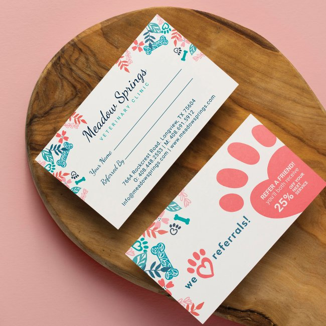 We Love Referrals Floral & Foliage Pet Paw Print Referral Invitations