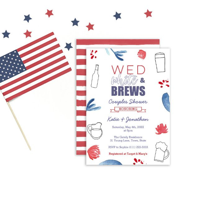 Wed White And Brews American Co-ed Wedding Shower Invitation