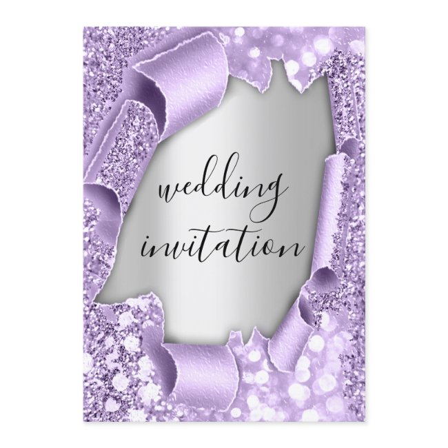 Wedding 3d Effect Elegant Purple Silver Glitter Invitation