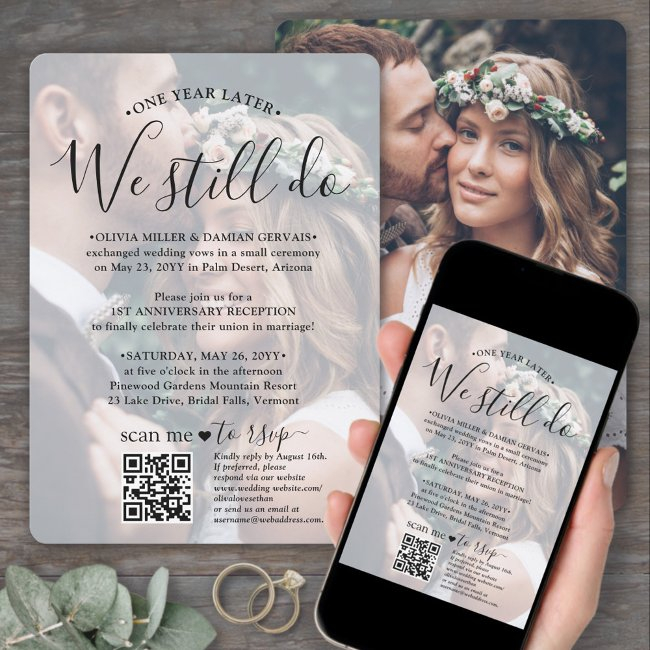 Wedding Anniversary Qr Code Rsvp We Still Do Photo Invitation