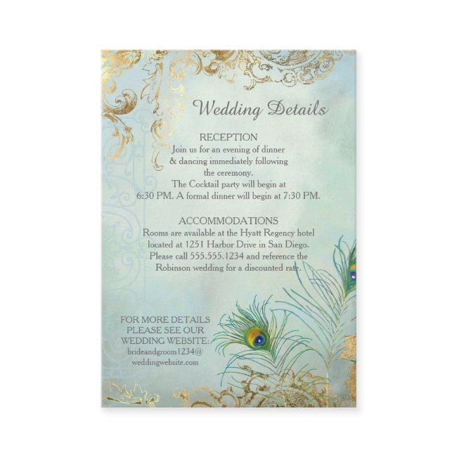 Wedding Details Peacock Feathers Elegant Small Business Invitations