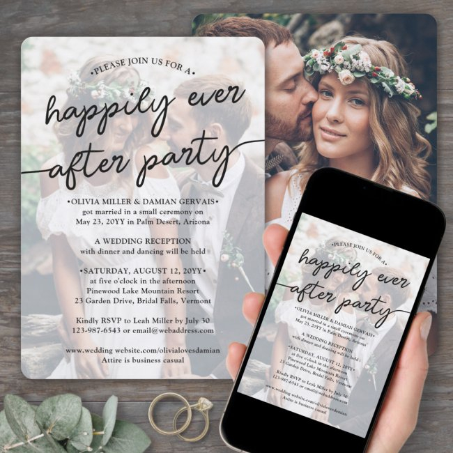 Wedding Happily Ever After Party Stylish Photo Invitation