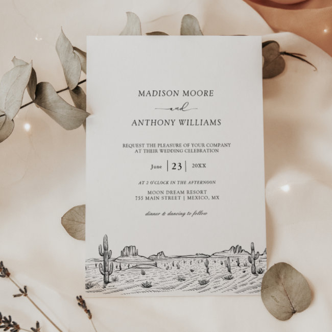 Wedding Minimalist Desert Cactus Landscape Invitation