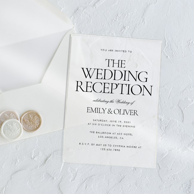 Wedding Reception Party Elegant Black Text Clear Acrylic Invitations