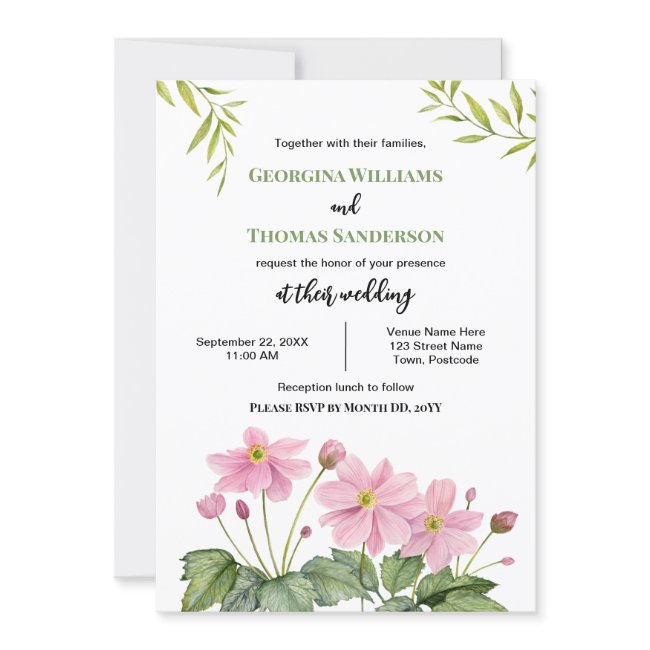 Wedding Watercolor Pink Japanese Anemone Invitation