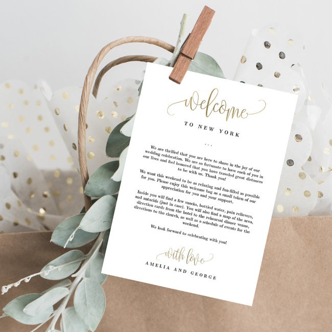 Wedding Welcome And Itinerary Invitations Faux Gold