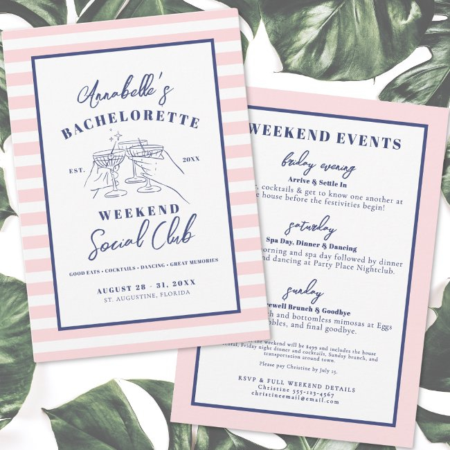 Weekend Social Club Preppy Bachelorette Party Invitation