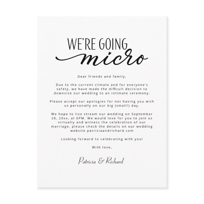 We're Going Micro Downsize Wedding Announcement Postinvitations