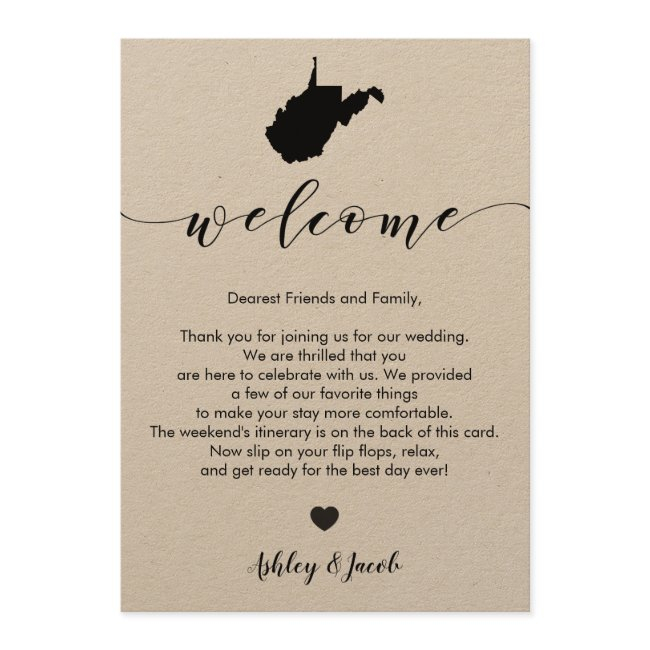 West Virginia Wedding Welcome Letter & Itinerary Program
