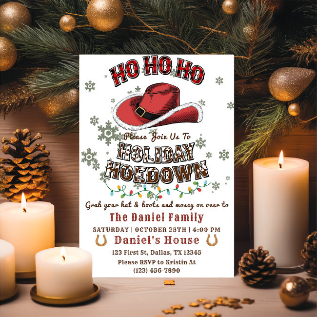 Western Christmas Hat Hoedown Party Invitation
